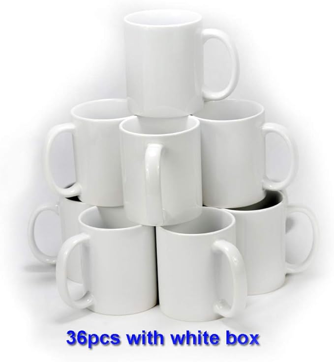 Sublimation Mugs, Cups 11oz Sublimation Ceramic Blank Coffee Mugs,White Cups, Sulimation Blanks, Blank White Mugs-36 pack bulk bundle (36pc White)