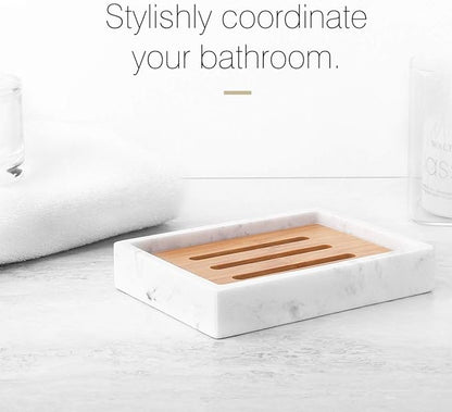 Luxspire Soap Dish Tray, Bathroom Soap Dish, Bamboo Soap Bar Holder for Shower Kitchen Sink, Double Layer Draining Soap Container Box, Wood Soap Case, Bathroom Marble Soap Tray