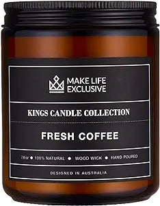 Scented Candles for Men | Fresh Coffee Candle Smells of Espresso | Wood Wick Long Lasting Masculine Scents | Natural Soy Jar Candle for Home Coffee Candles Scented Strong Bachelor Pad Decor Mens Gift