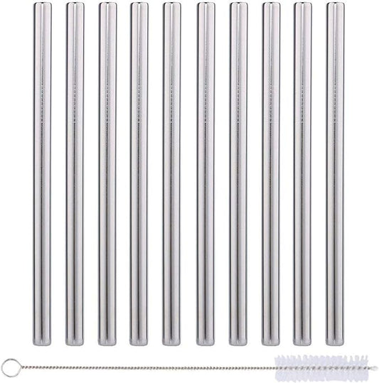 Impresa Stainless Steel Boba Straw Set - 10 Pack - Great for Bubble and Boba Tea, Smoothies, or Shakes - Extra Wide and Reusable Boba Straws - Includes Cotton Storage Bag and Cleaning Rod (8.5" Long)