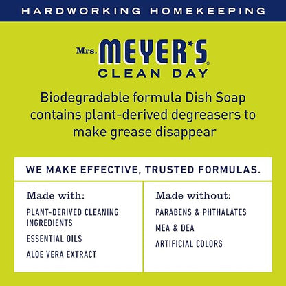 Black Swan Distributors - Mrs Meyer's Lemon Verbena Dish Soap (16 fl oz) & Non-Abrasive, Washable Microfiber Cleaning Cloth (15x15 in) - Household Essentials Kit