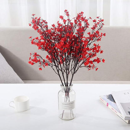 Momkids 6 Pcs Babys Breath Artificial Flowers Bulk Real Touch Faux Gypsophila Bouquet Fake Plastic Silk Flowers for Home Kitchen Bedroom Wedding Festival Christmas Halloween Party Decoration (Red)