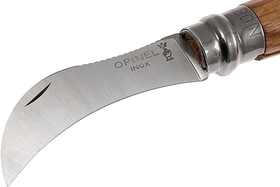 Opinel No. 08 Mushroom Knife – Pick + Clean Mushrooms, Beechwood Handle, Integrated Brush, Curved Sandvik Steel Blade, Made in France