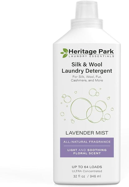 Heritage Park Silk & Wool Fragrance Free, Hypoallergenic, pH-Neutral Laundry Detergent - Dermatologist-tested, Sensitive Skin-Friendly, Enzyme-Free, Concentrated Up to 128 loads (64 fl oz)