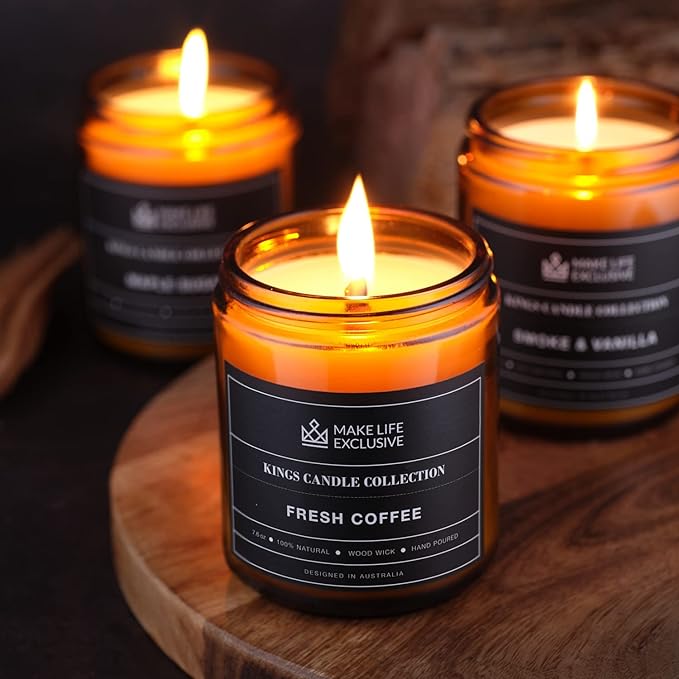 Scented Candles for Men | Fresh Coffee Candle Smells of Espresso | Wood Wick Long Lasting Masculine Scents | Natural Soy Jar Candle for Home Coffee Candles Scented Strong Bachelor Pad Decor Mens Gift