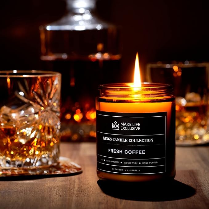 Scented Candles for Men | Fresh Coffee Candle Smells of Espresso | Wood Wick Long Lasting Masculine Scents | Natural Soy Jar Candle for Home Coffee Candles Scented Strong Bachelor Pad Decor Mens Gift