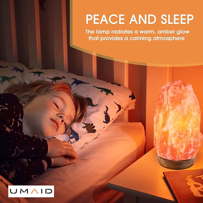 UMAID Himalayan Salt Lamp 8-10 inch (7-11 lb), Salt Rock Lamp Includes Dimmable Switch & Night Light Bulb on Handcrafted Wooden Base, Himalayan Pink Salt Lamp is Made with Natural Himalayan Rock Salt