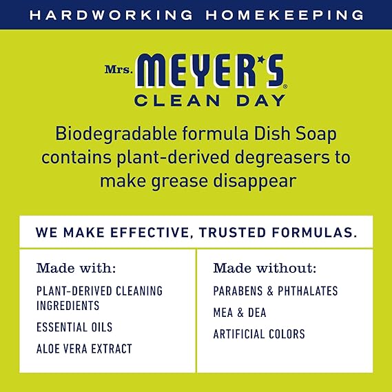 Black Swan Distributors - Mrs Meyer's Lemon Verbena Dish Soap (16 fl oz) & Non-Abrasive, Washable Microfiber Cleaning Cloth (15x15 in) - Household Essentials Kit