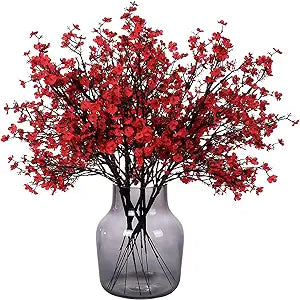 Momkids 6 Pcs Babys Breath Artificial Flowers Bulk Real Touch Faux Gypsophila Bouquet Fake Plastic Silk Flowers for Home Kitchen Bedroom Wedding Festival Christmas Halloween Party Decoration (Red)