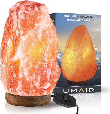 UMAID Himalayan Salt Lamp 8-10 inch (7-11 lb), Salt Rock Lamp Includes Dimmable Switch & Night Light Bulb on Handcrafted Wooden Base, Himalayan Pink Salt Lamp is Made with Natural Himalayan Rock Salt