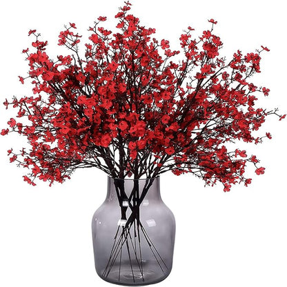 Momkids 6 Pcs Babys Breath Artificial Flowers Bulk Real Touch Faux Gypsophila Bouquet Fake Plastic Silk Flowers for Home Kitchen Bedroom Wedding Festival Christmas Halloween Party Decoration (Red)