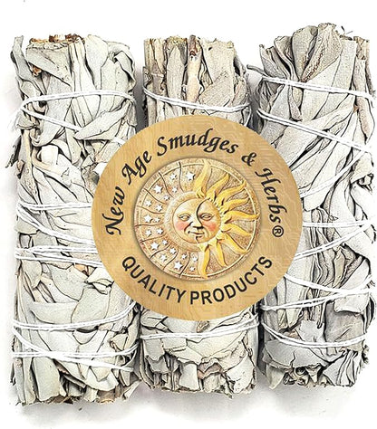 (Pack of 3)-New Age Smudges & Herbs -Premium California White Sage Incense 4 Inches Long. Home Cleansing Incense,Fragrance,Meditation,Smudging Rituals.California Smudge Sticks Rituals -4 Inch